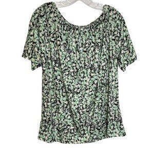 JM Collection Women's Printed Pleat Neck Short-Sleeve Top LARGE (555)